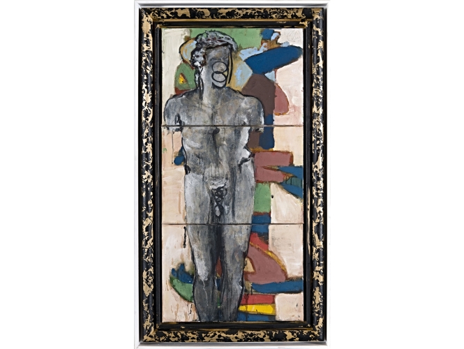 Antike Farbenlehre, 2011 % Technique mixte sur toile, en trois parties <br/>118 x 57 cm  <br/>ML 2045/00<br/><br/>Mixed media on canvas, in three parts<br/>118 x 57 cm<br/>ML 2045/00<br/>  <br/>