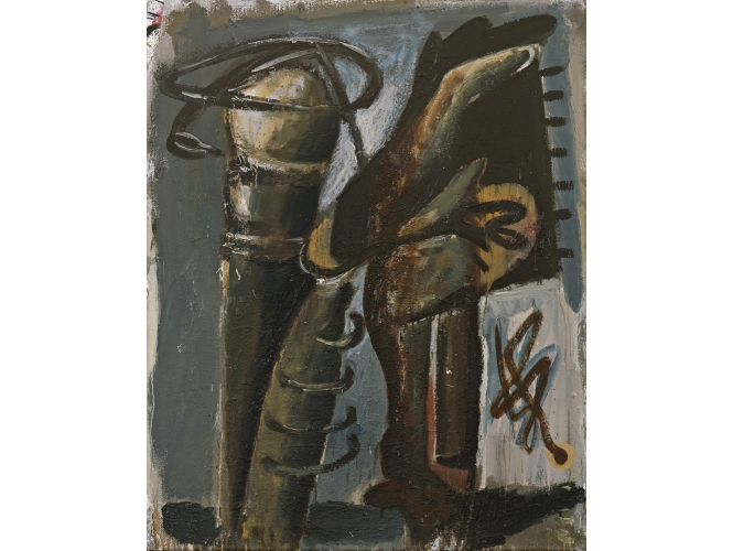 Alle Geheimnisse und alle Rechenaufgaben und alle Tänze, 1980 % Huile sur toile<br/>Oil on canvas<br/>100 x 81 cm<br/>ML 344/00<br/><br/>