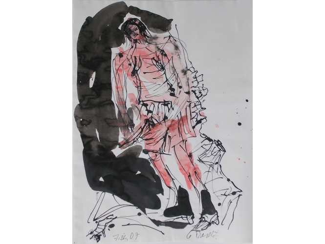 DER HIRTE (REMIX) – 7.IV.2007 % Stylo, aquarelle et encre de Chine sur papier<br/>66,3 x 51 cm<br/>(GBZ 5619)<br/><br/>Pen, watercolor and Indian ink on paper<br/>66,3 x 51 cm<br/>(GBZ 5619)<br/><br/>