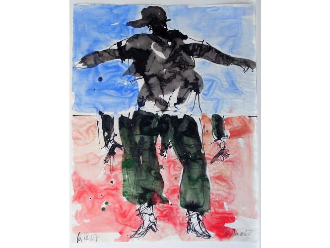 BANDIT (REMIX) – 6.IV.07 % Stylo, aquarelle et encre de Chine sur papier<br/>66,3 x 51 cm<br/>(GBZ 5621)<br/><br/>Pen, watercolor and Indian ink on paper<br/>66,3 x 51 cm<br/>(GBZ 5621)<br/><br/>