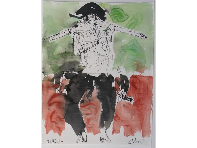 BANDIT (REMIX) – 30.III.07 % Stylo, aquarelle et encre de Chine sur papier<br/>66,3 x 51,2 cm<br/>(GBZ 5625)<br/><br/>Pen, watercolor and Indian ink on paper<br/>66,3 x 51,2 cm<br/>(GBZ 5625)<br/><br/>