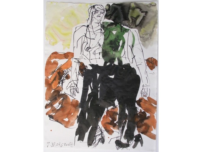 DIE FREUNDE IV (REMIX) – 9.XII.2007 % Stylo, aquarelle et encre de Chine sur papier<br/>67 x 51 cm<br/>(GBZ 5832)<br/><br/>Pen, watercolor and Indian ink on paper<br/>67 x 51 cm<br/>(GBZ 5832)<br/><br/>