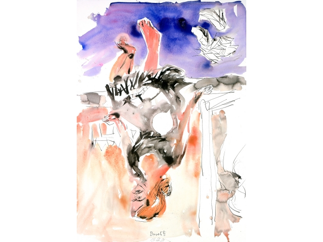 Sans titre – 15.IV.01 % Plume d'encre, aquarelle et encre sur papier<br/>100 x 70cm <br/>(GBZ 4722)<br/><br/>Feather pen, watercolor and ink on paper<br/>100 x 70cm <br/>(GBZ 4722)<br/><br/>