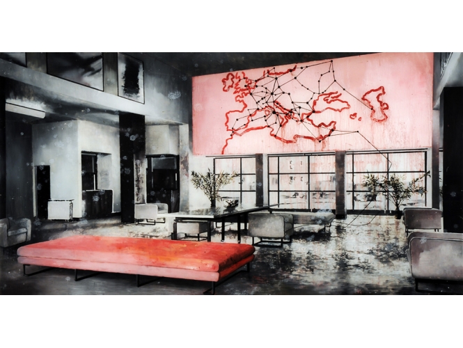 The Remote Viewer #05, 2008 % Huile sous plexiglas<br/>Oil under plexiglass<br/>72 x 135 cm<br/><br/>