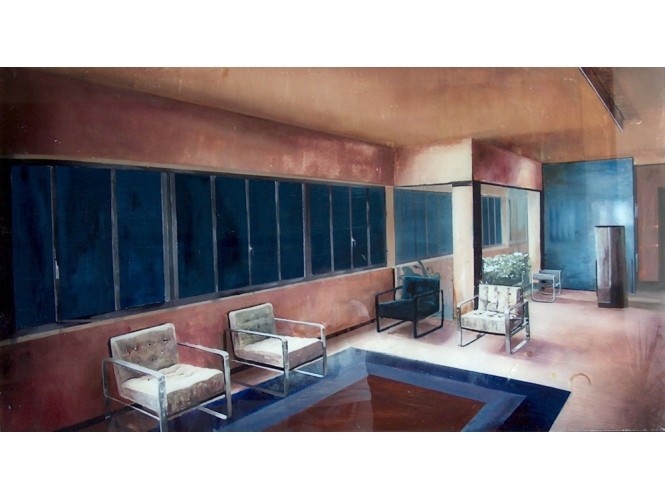 The Remote Viewer #7, 2008 % Huile sous plexiglas<br/>Oil under plexiglass<br/>72 x 130 cm<br/><br/>