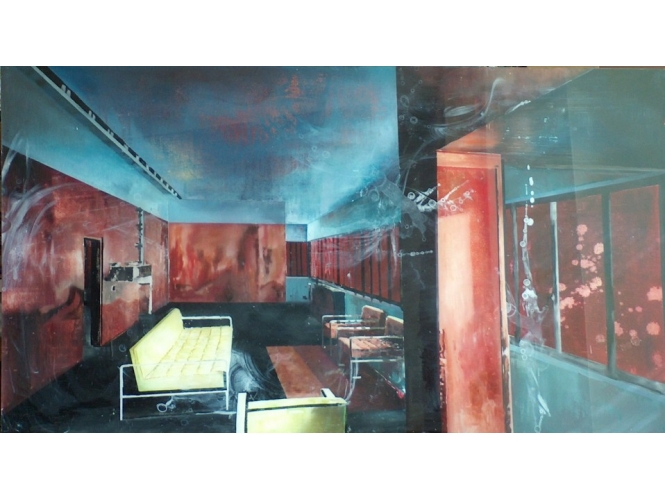 The Remote Viewer #8, 2008 % Huile sous plexiglas<br/>Oil under plexiglass<br/>72 x 130 cm<br/><br/>