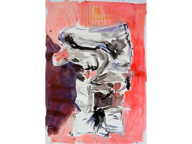 Sans titre – IV.2001 % Plume d’encre et aquarelle sur papier <br/>99,5 x 70,1 cm<br/>(GBZ 4736)<br/><br/>Feather pen and watercolor on paper<br/>99,5 x 70,1 cm<br/>(GBZ 4736)<br/><br/>