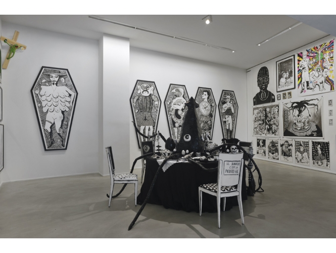 Vue de l’exposition / Exhibition view, 2011 % "Le Gun and The Black Squid - La Catastrophe", Galerie Suzanne Tarasieve / LOFT 19 <br/>Photo: Rebecca Fanuele<br/><br/>