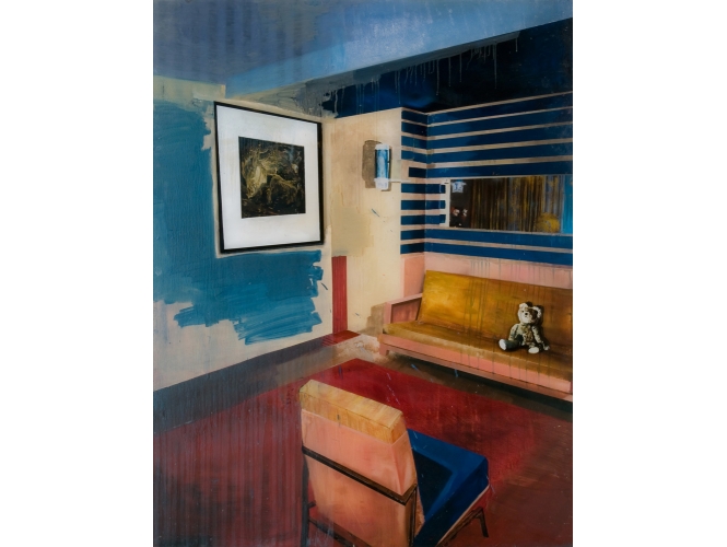 Quarta pintura semi-amestrada, 2009 % Huile sous plexiglas<br/>Oil under plexiglass<br/>130 x 100 cm <br/><br/>