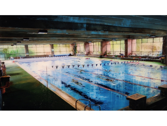 Piscina, 2008 % Huile sous plexiglas<br/>Oil under plexiglass<br/>120 x 210 cm<br/><br/>