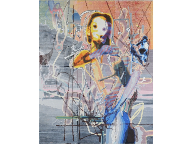 Frau mit Donut, 2008 % Huile et laque sur toile<br/>Oil and lacquer on canvas<br/>250 x 200 cm<br/><br/>