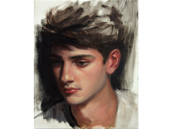 TM Davy, « John (Portrait of a Young Artist) », 2012 % Huile sur lin<br/>Oil on linen<br/>25.4 x 20.3 cm<br/>TMD 125<br/><br/>
