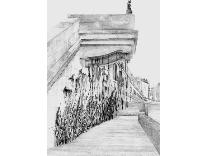 Esquisse pour le projet de la Nuit Blanche 2012 (Pont Saint Michel, Paris) % Mine de plomb<br/>Graphite <br/><br/>