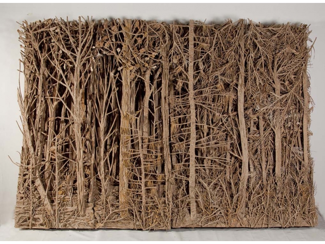 Forêt % Carton, bois, colle<br/>Cardboard, wood, glue<br/>360 x 250 x 45 cm<br/><br/>