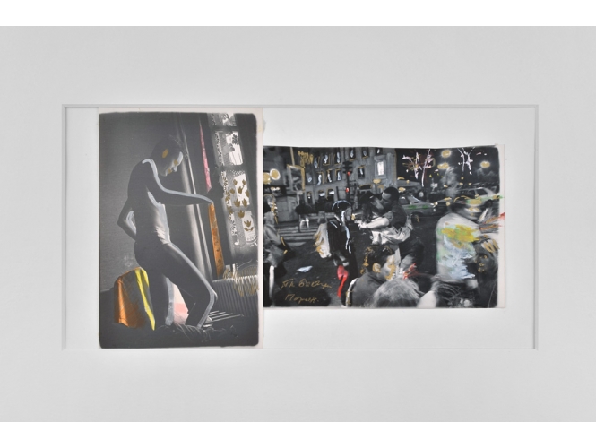‘Arles, Paris … and.’ series, 1989-2014 % Tirage argentique noir et blanc, stylo doré et argenté, gouache pièce unique <br/>17 x 30 cm (6 3/4 x 11 3/4 in.) <br/>40 x 50 cm (15 3/4 x 19 5/8 in.) encadré<br/><br/>Black and white silver print, gold and silver pen, gouache<br/>17 x 30 cm (6 3/4 x 11 3/4 in.) <br/>40 x 50 cm (15 3/4 x 19 5/8 in.) framed<br/><br/>
