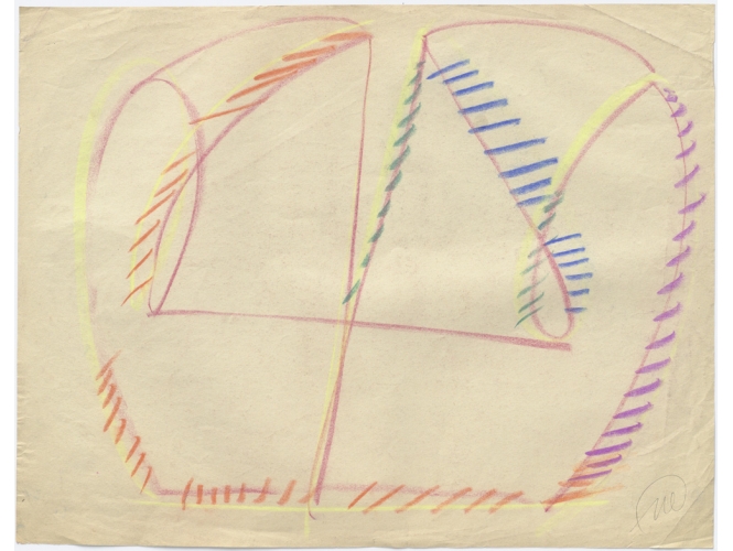Ohne Titel (Dithyrambe), 1964 % Crayon de cire sur papier<br/>Wax pencil on paper<br/>45,7 x 58,8 cm (18 x 23 1/8 in.)<br/><br/>
