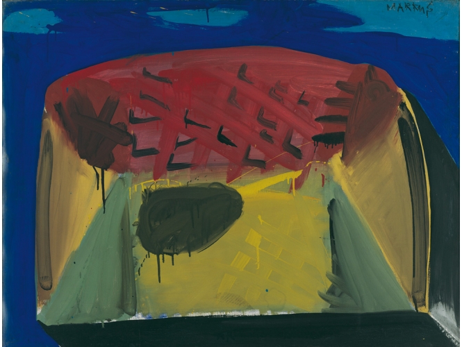 Dithyrambe – Schwebend, 1964 % Détrempe sur tissu<br/>Tempera on fabric<br/>76 x 100 cm (29 7/8 x 39 3/8 in.)<br/><br/>