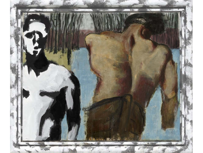 Blauer Teich, 2013 % Technique mixte sur toile<br/>Mixed media on canvas<br/>81 x 100 cm (31 7/8 x 39 3/8 in.<br/>97 x 116 cm  (38 1/4 x 45 5/8 in.) encadré / framed<br/><br/>