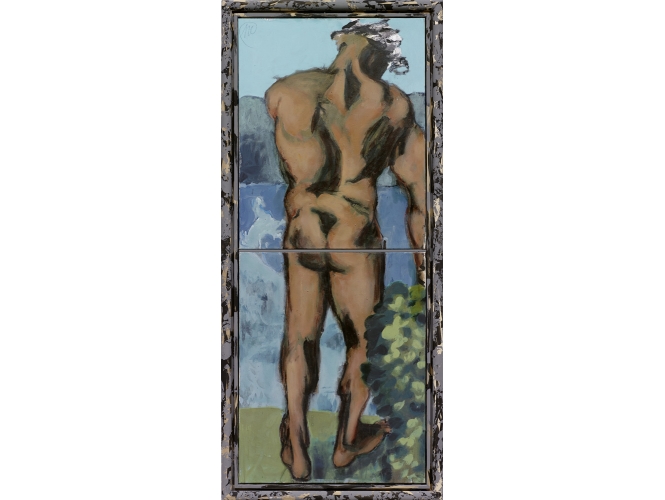 Herkules, 2014 % Technique mixte sur toile, 2 panneaux <br/>Mixed media on canvas, 2 panels<br/>201,5 x 81 cm (79 3/8 x 31 7/8 in.)<br/>217 x 96,5 x 7 cm (85 3/8 x 38 x 2 3/4 in.) encadré / framed<br/><br/>