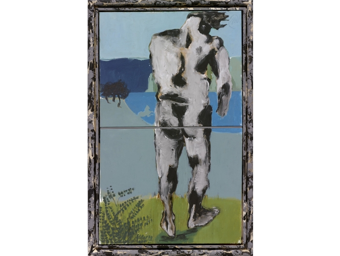 Orpheus, 2014 % Technique mixte sur toile, 2 panneaux <br/>Mixed media on canvas, 2 panels<br/>163,5 x 100 cm (64 3/8 x 39 3/8 in.)<br/>180 x 116,5 x 7 cm (70 7/8 x 45 7/8 x 2 3/4 in.) encadré / framed<br/><br/>