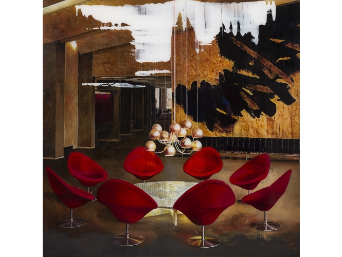 Foyer, 2014 % Huile sur plexiglas<br/>Oil on plexiglass<br/>150 x 150 cm <br/>59 x 59 in.)<br/><br/>
