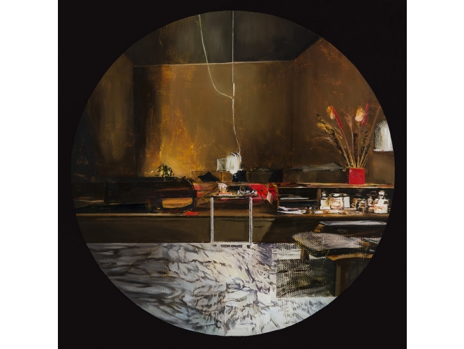 Introspezione, 2014 % Huile sur plexiglas<br/>Oil on plexiglass<br/>84 x 84 cm <br/>(33 1/8 x 33 1/8 in.)<br/><br/>