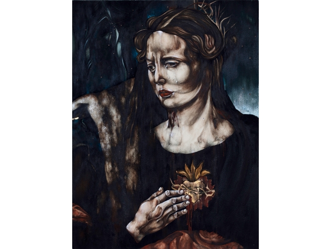 SANS TITRE, 2014 % Gouache et feuilles d’or sur bois<br/>Gouache and gold leaf on wood<br/>40 x 30 cm <br/>(15 3/4 x 11 3/4 in.)<br/><br/>