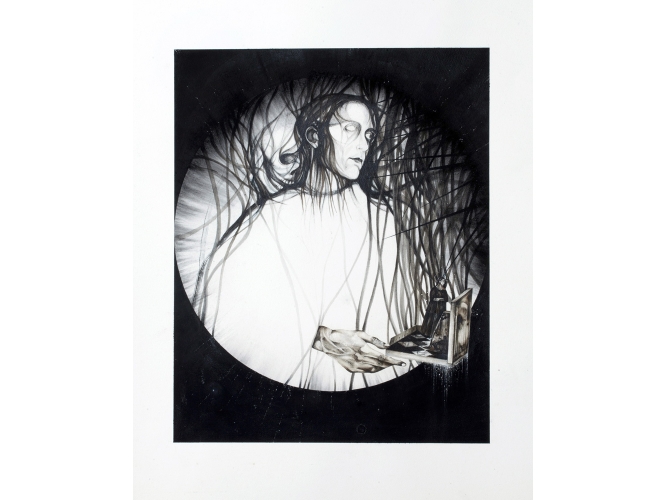 SANS TITRE, 2014 % Gouache, grattage et fusain sur papier<br/>Gouache, scratching and charcoal on paper<br/>76 x 56 cm <br/>(29 7/8 x 22 in.)<br/><br/>