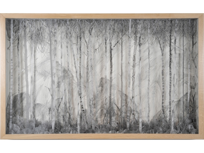 Dessin 1, 2015 % Mine de plomb sur papier et papier calque<br/>Graphite on paper and tracing paper <br/>82 x 132 x 12,5 cm<br/><br/>Photo: Olivier Toggwiler<br/><br/>