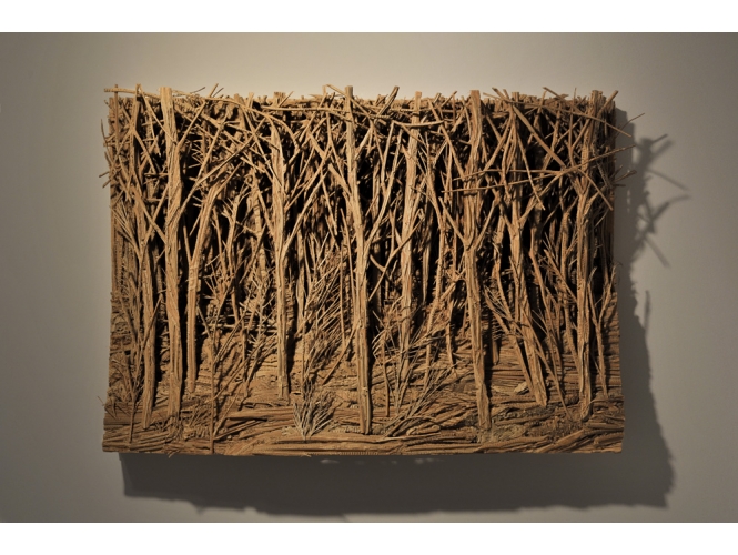 Forêt, 2015 % Bois et carton<br/>Wood and cardboard <br/>90 x 130 x 17 cm<br/>Photo: Olivier Toggwiler<br/><br/>