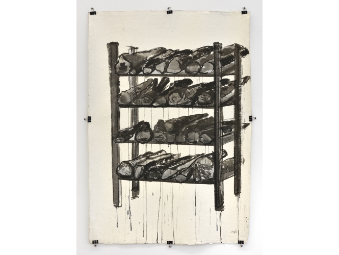 Sans titre, 2015 % Encre et acrylique sur papier de coton fait main / Ink and acrylic on hand made cotton rag paper<br/>135 x 94 cm	<br/>(53 1/8 x 37 in.)<br/><br/>