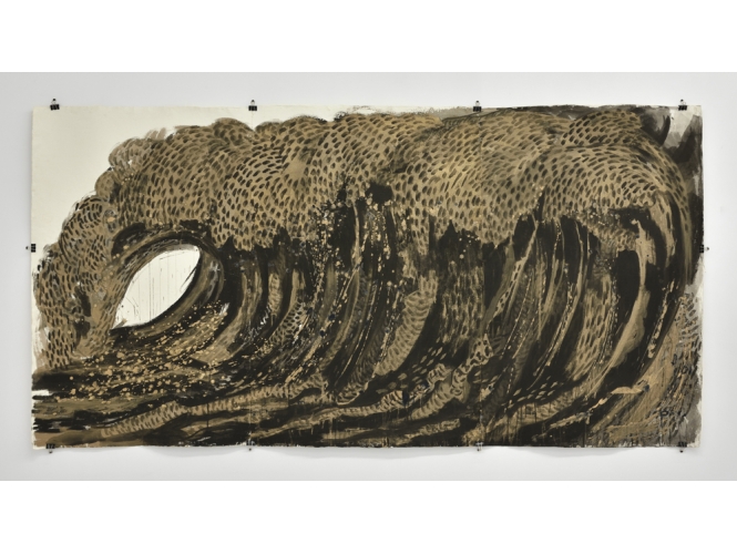 The Wave, 2015 % Encre et acrylique sur papier de coton fait main / Ink and acrylic on hand made cotton rag paper<br/>136 x 271 cm	<br/>(53 1/2 x 106 3/4 in.)<br/><br/>