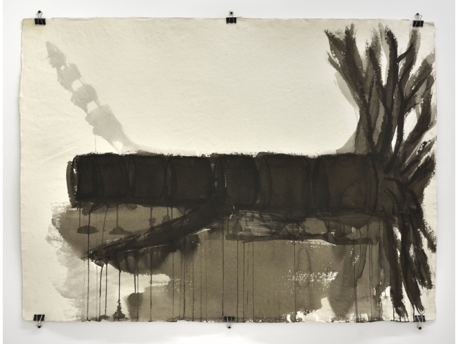 Sans titre, 2015 % Encre et acrylique sur papier de coton fait main / Ink and acrylic on hand made cotton rag paper <br/>135 x 94 cm	<br/>(53 1/8 x 37 in.)<br/><br/>