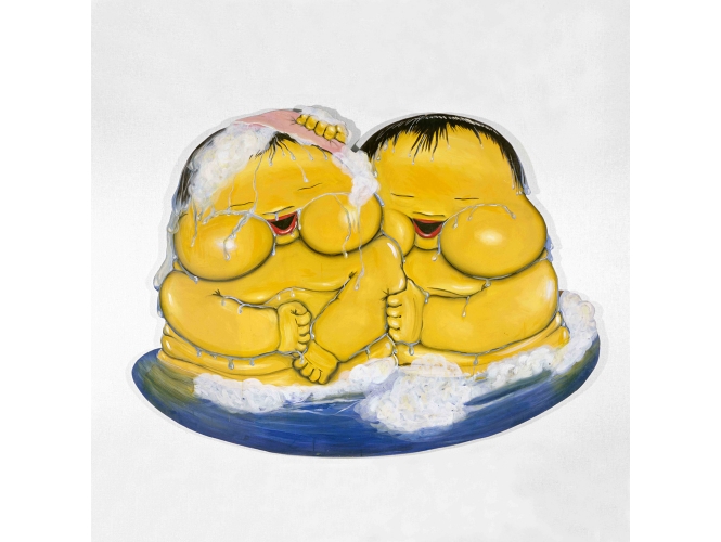 Zwei gelbe Babies, 1967 % Peinture sur bois / Dispersion on press board<br/>170 x 231 cm	<br/>(66 7/8 x 91 in.)<br/>JI 292/C<br/><br/>