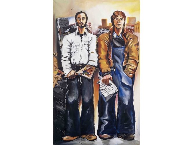 Mannesmann – Entlassung, 1976 % Huile sur toile / Oil on canvas<br/>200 x 120 cm	<br/>(78 3/4 x 47 1/4 in.)<br/>JI 325/00<br/><br/>
