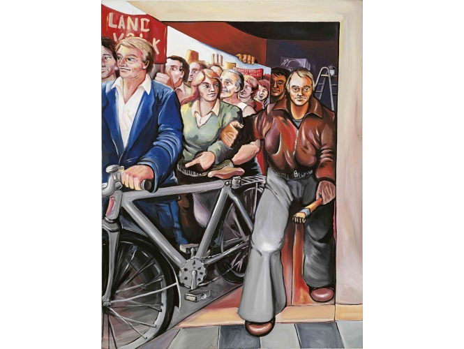 Mannesmann – Entlassung, 1976 % Huile sur toile / Oil on canvas<br/>200 x 120 cm	<br/>(78 3/4 x 47 1/4 in.)<br/>JI 325/00<br/><br/>