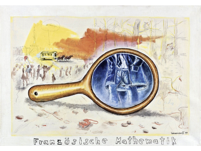 Französische Mathematik, 1999 % Huile et crayon sur toile / Oil and pencil on canvas<br/>70 x 100 cm	<br/>(27 1/2 x 39 3/8 in.)<br/>JI 940/00<br/><br/>