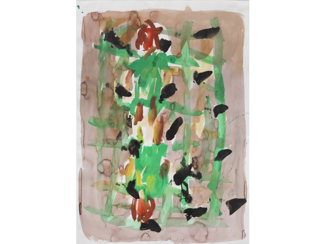 GEORG BASELITZ, « Ohne Titel », 22.I.91 % Gouache, pastel, encre de Chine sur papier / Gouache, pastel, Indian ink on paper<br/>99,8 x 69,8 cm  <br/>(39 1/4 x 27 1/2 in.)<br/>ZGB 857/00<br/><br/>
