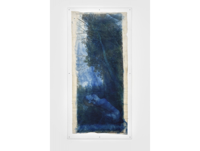 Untitled from the ‘FotoZeit Salzau’ series, 1997 % Tirage vintage sur papier, coloré à la main, pièce unique / Vintage print on paper, hand colored, unique piece<br/>128 x 58 cm	<br/>(50 3/8 x 22 7/8 in.) <br/>Photo: Rebecca Fanuele <br/><br/>