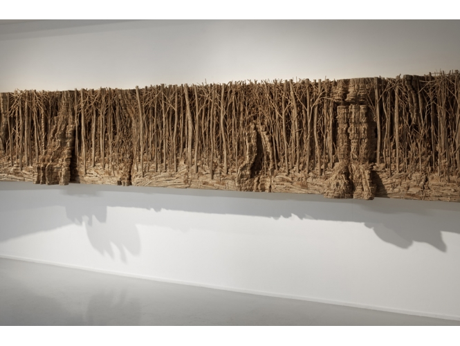 Panorama, 2019 % Bois et carton (4 éléments)<br/>/ Wood and cardboard (4 elements)<br/>89 x 630 x 28 cm  <br/>(35 x 248 x 11 in.)<br/><br/>