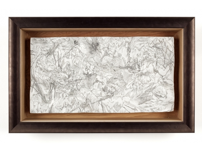 Relief 2, 2019 % Encre de Chine sur papier Japon, résine acrylique / India ink on Japanese paper, acrylic resin<br/>32 x 53 x 8 cm	<br/>(12 5/8 x 20 7/8 x 3 1/8 in.)