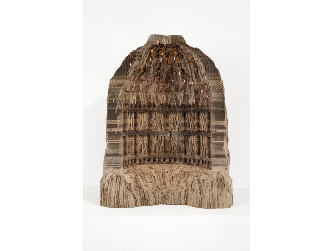 Grotte 2, 2019 % Bois, carton, laiton / Wood, cardboard, brass<br/>67 x 57 x 35 cm	<br/>(26 3/8 x 22 1/2 x 13 3/4 in.)<br/></br>