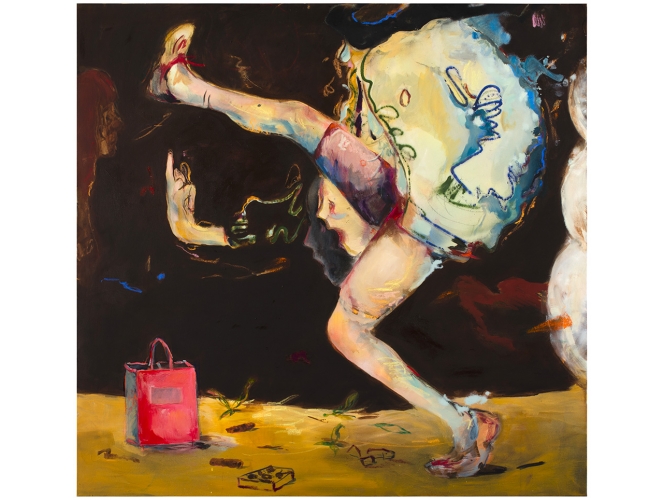 Never Seen a Bag Exploding, 2019-2020 % Spray, pastel et huile sur toile / Spray, pastel and oil on canvas<br/>150 cm × 160 cm<br/><br/>