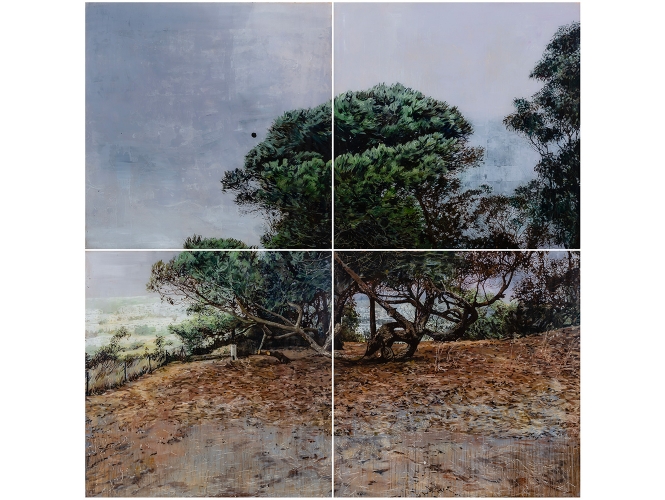 Casa do Alto, 2019 % Huile sur plexiglas, quadriptyque / Oil on plexiglas, quadriptych<br/>200 x 200 cm <br/>(78 3/4 x 78 3/4 in.)<br/><br/>