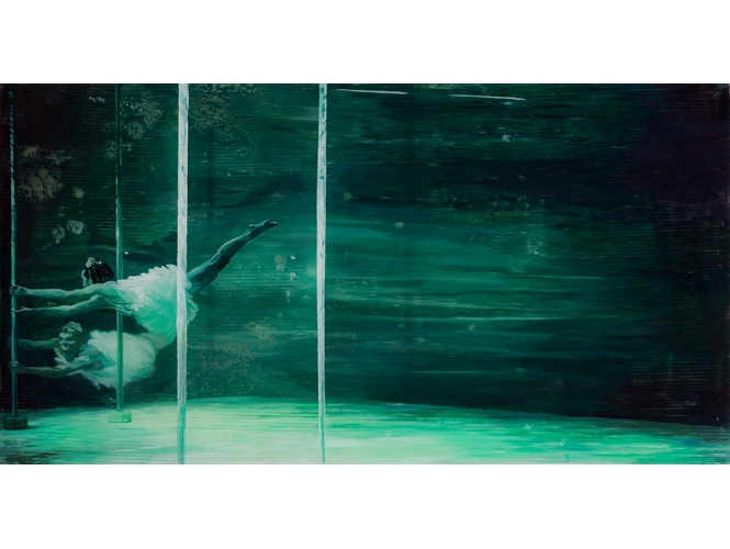 The Flow, 2019 % Huile sur plexiglas et miroir / Oil on plexiglas and mirror<br/>45 x 86 cm <br/>(17 3/4 x 33 7/8 in.)<br/><br/>