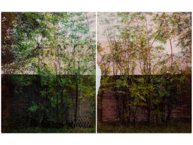 Neighborhood (diptych), 2019 % Huile sur plexiglas / Oil on plexiglas<br/>130 x 200 cm <br/>(51 1/8 x 78 3/4 in.)<br/><br/>