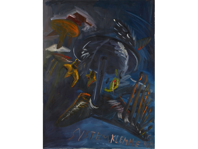 Jörg Immendorff, ‘Systemklemme’, 1982 % Huile sur toile / Oil on canvas<br/>200 x 150 cm <br/>(78 3/4 x 59 in.)<br/>JI 452/00<br/><br/>