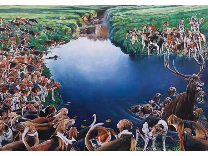 LÉOPOLD RABUS % 'Un Cerf', 2021 <br/>Huile sur toile / Oil on canvas<br/>220 x 310 cm <br/>(86 5/8 x 122 in.)
