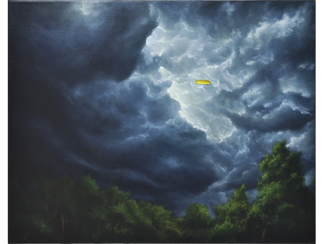 ANTOINE ROEGIERS % 'L'aeronef et le nuage', 2021 <br/>Huile sur toile / Oil on canvas<br/>55 x 70 cm <br/>(21 5/8 x 27 1/2 in.)
