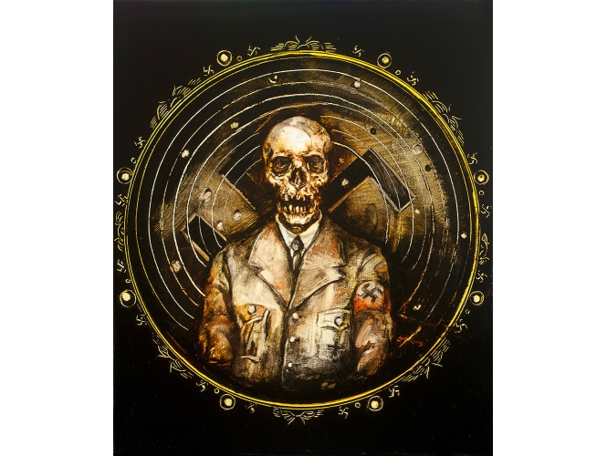 TERRY TAYLOR % 'Heinrich Himmler - The Hit List', 2013 <br/>Huile sur toile de lin / Oil on linen<br/>22 x 18,5 cm <br/>(8 5/8 x 7 1/4 in.)